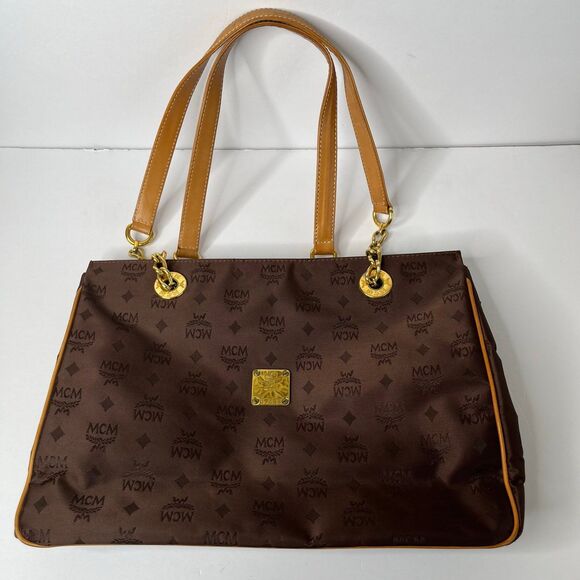 MCM Authentic Leather And Nylon Shoulder Bag Tote Purse - Picture 2 of 12